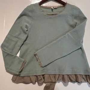 Moth Anthropologie ruffled edges sweater with back waist satin tie L